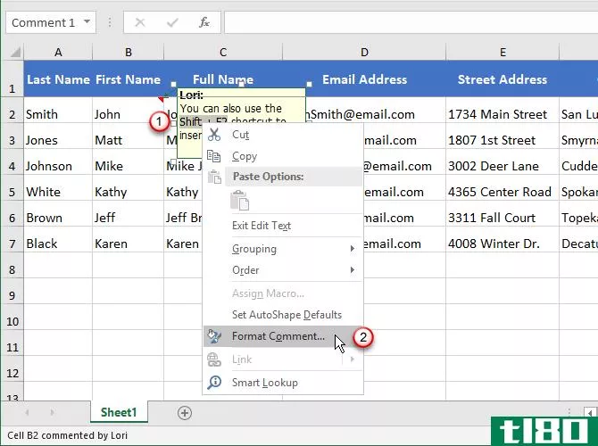 Select Format Comment in Excel