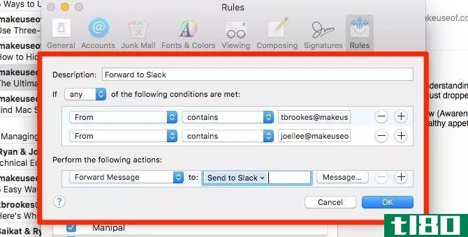 forward to slack - apple mail rules