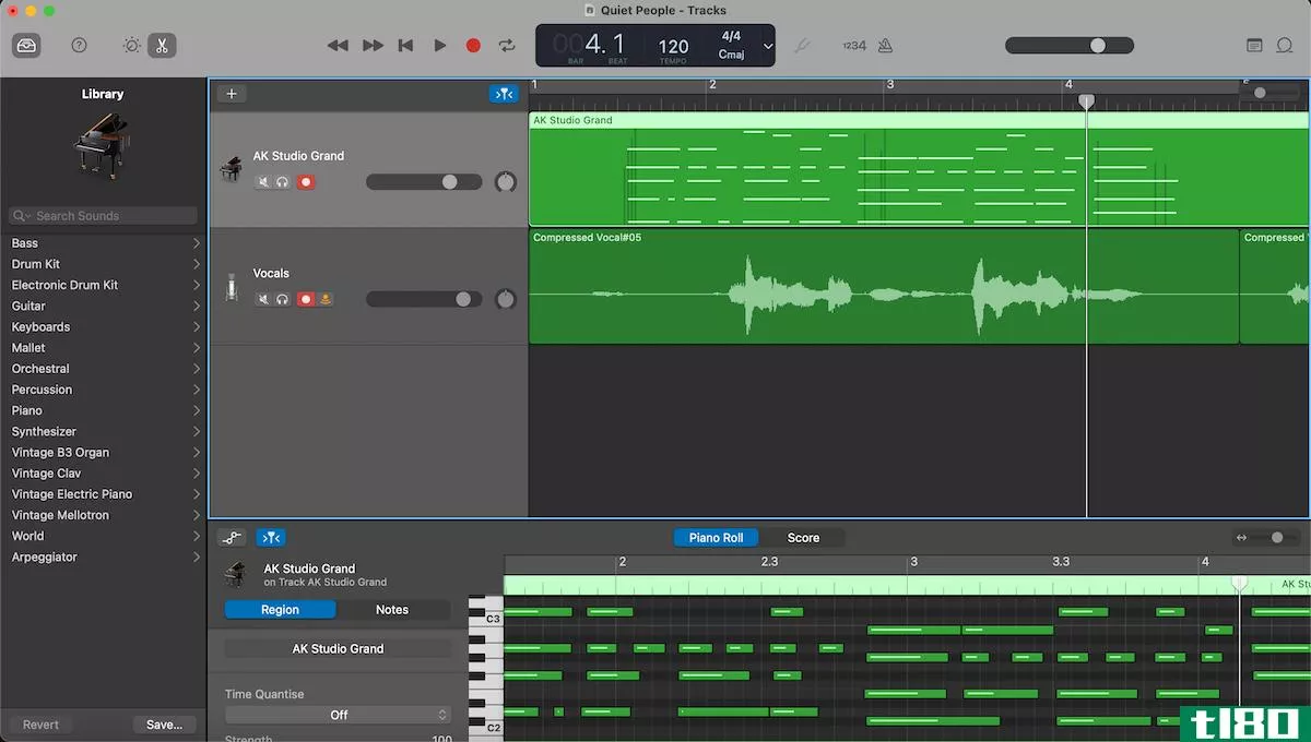 Mulit-track recording on GarageBand with a MIDI instrument.