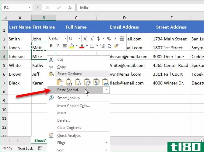 Select Paste Special in Excel