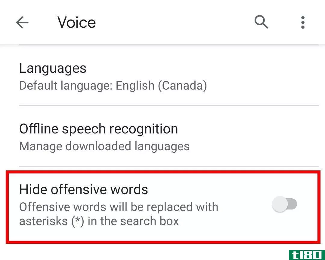 "Hide Offensive Words" is highlighted in the Bixby Voice menu