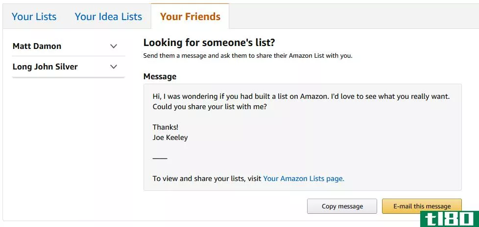 amazon looking for someone's list