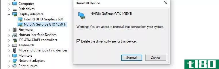 Uninstalling Windows display driver using Device Manager