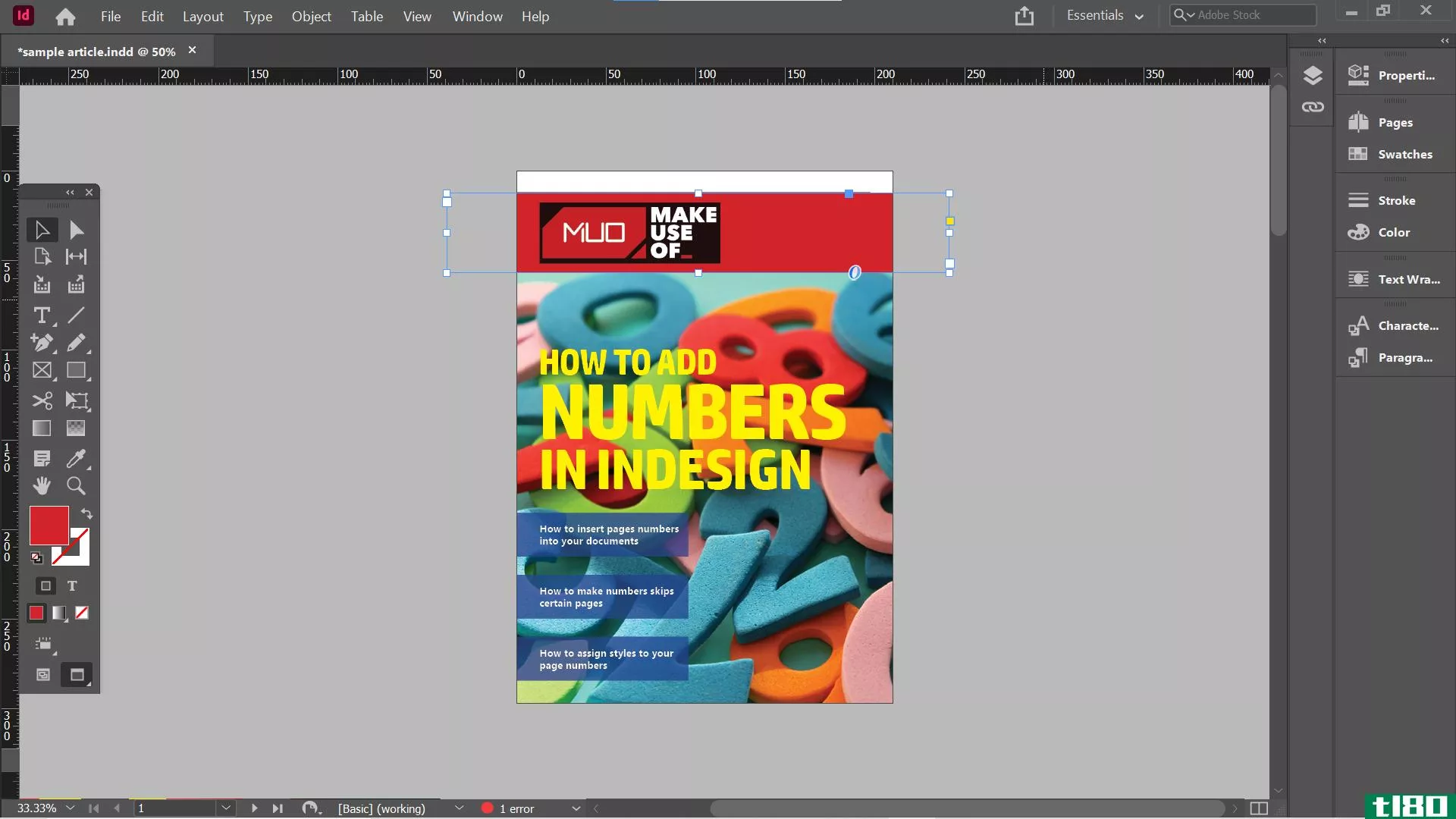 how to add page numbers in indesign