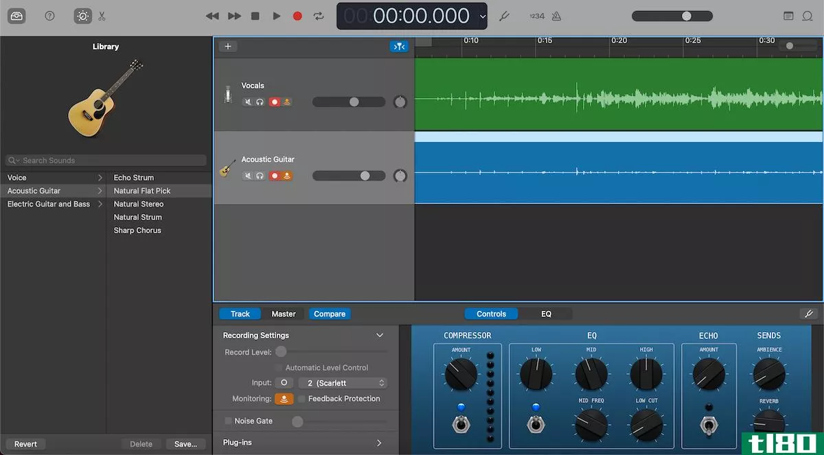 Recording two tracks on GarageBand using an audio interface (Scarlett 2i2)