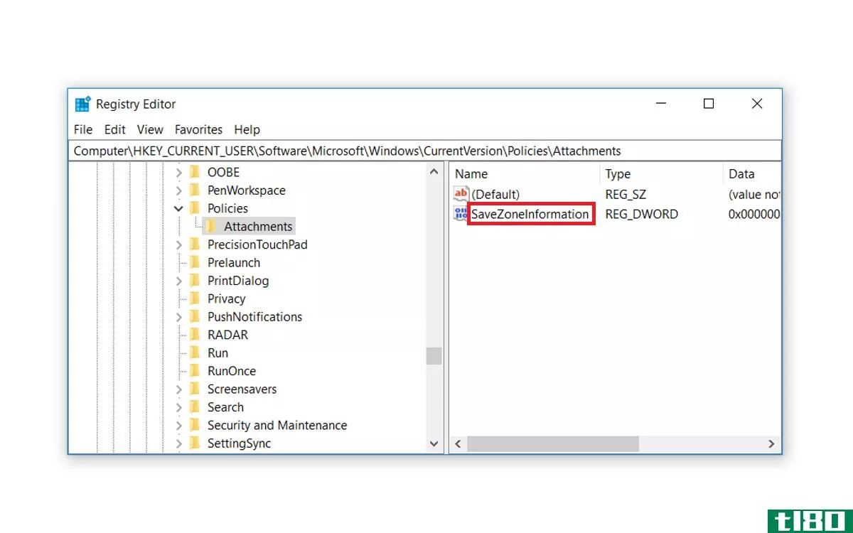 Creating a new key called SaveZoneInformation in Registry Editor