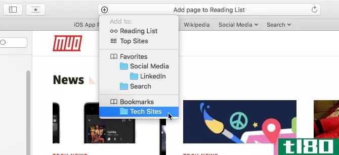 Add a bookmark using the plus icon on the Smart Search box