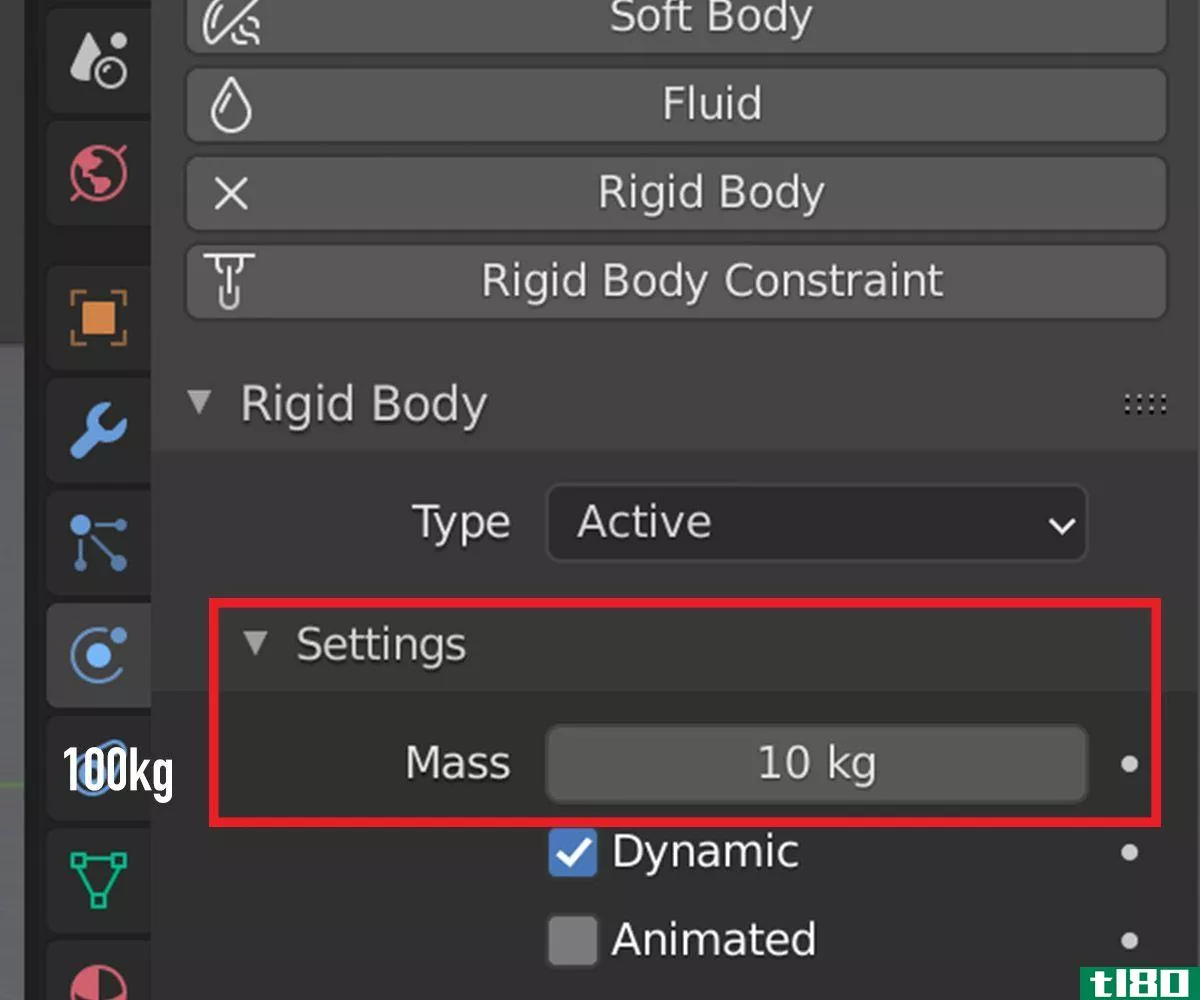 Mass settings for physics in Blender 