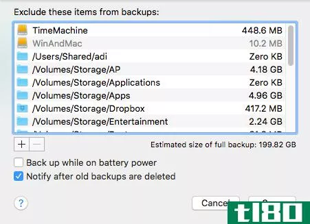 Exclude items from Time Machine backup