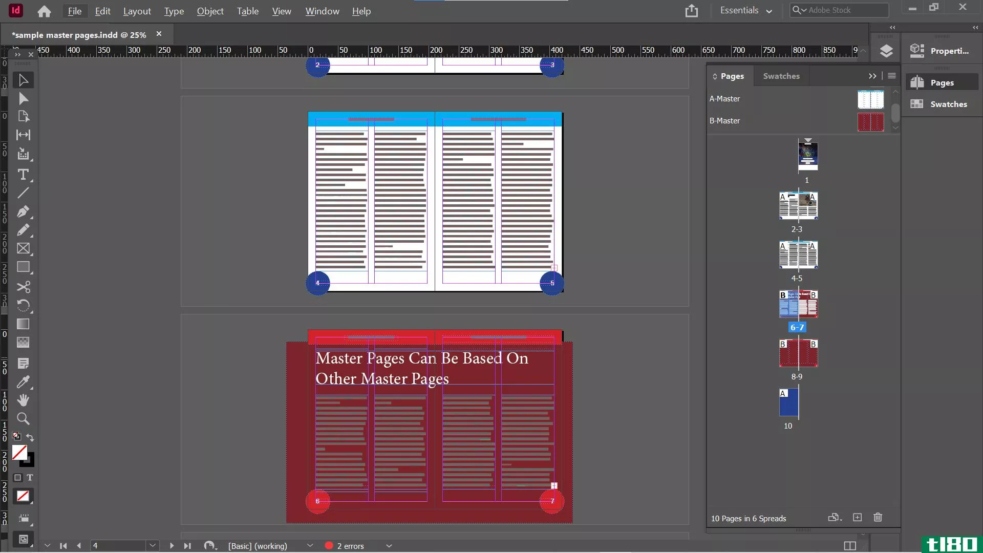 Indesign master pages compared
