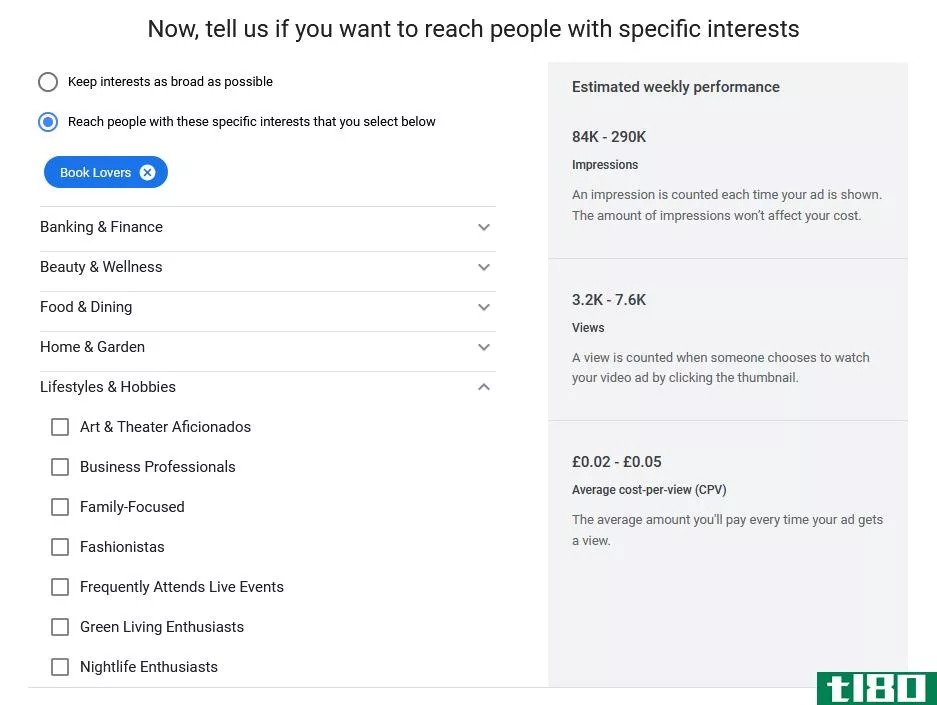 Choose Interests for Google Ad