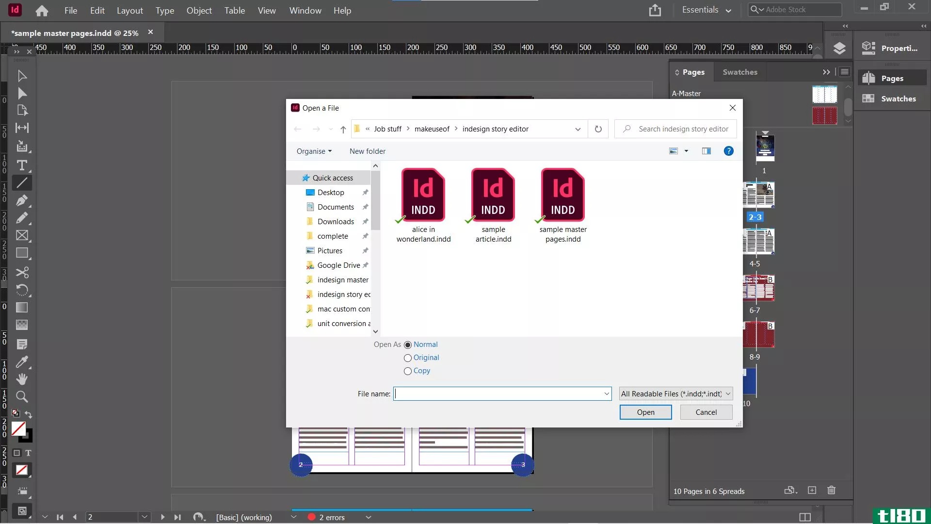 InDesign import master pages
