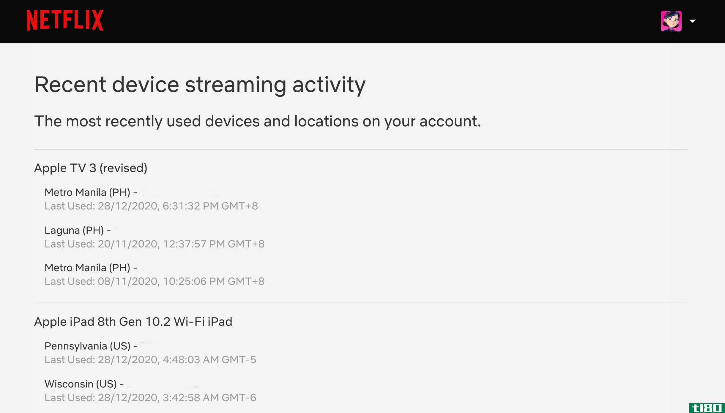 Netflix Recent Device Streaming Activity