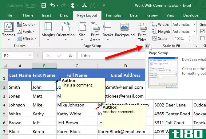 Click the Page Setup button in Excel