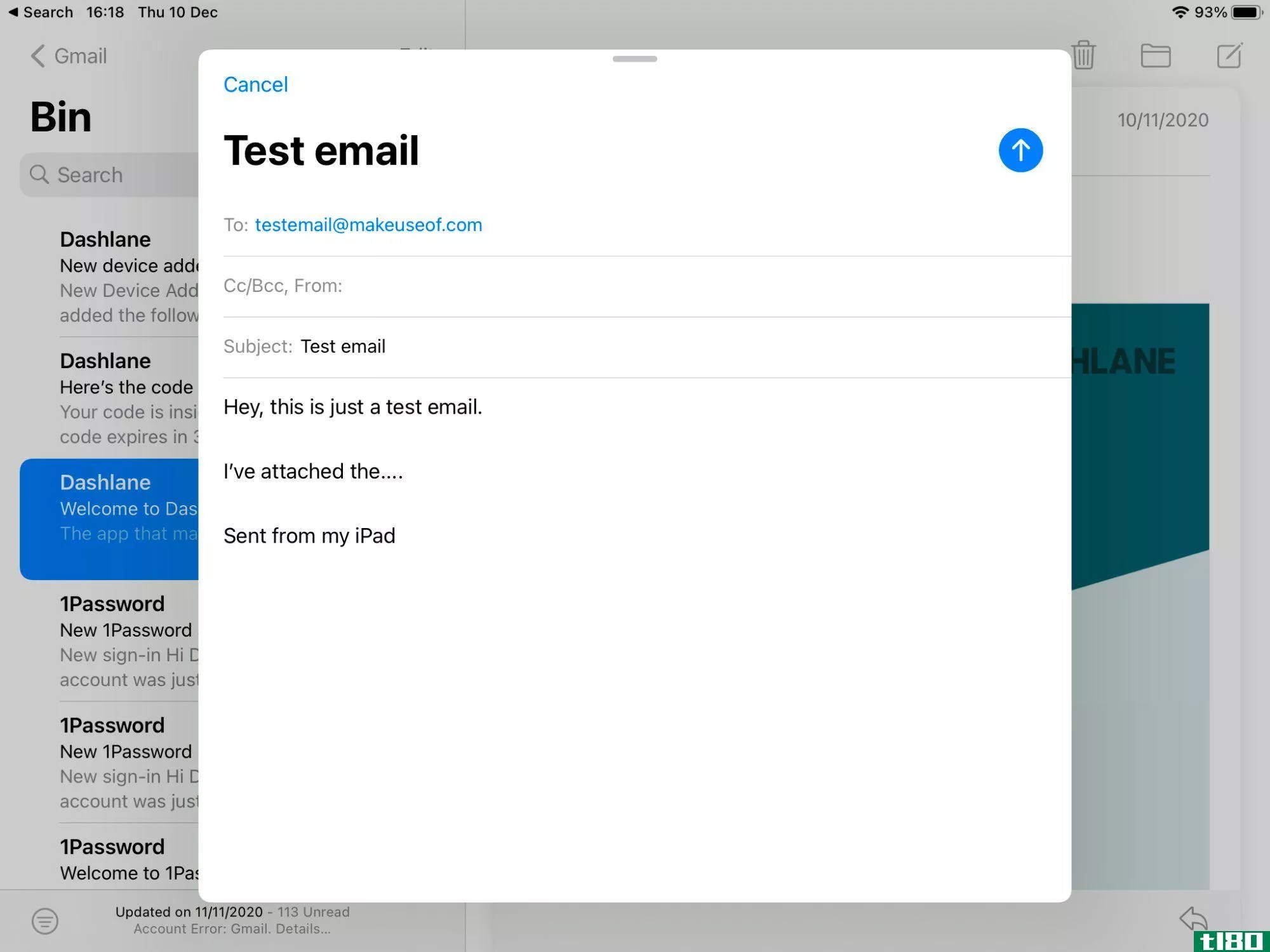Email composition in Mail app on iPad