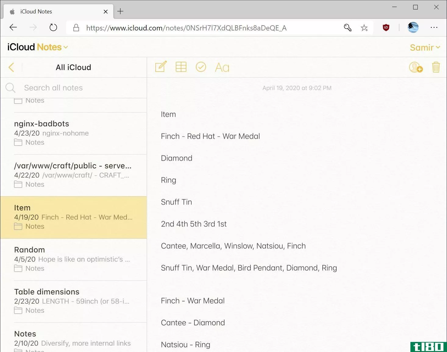 Notes Web App version from iCloud