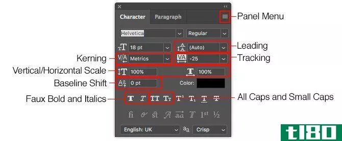 working with text in photoshop - photoshop character panel