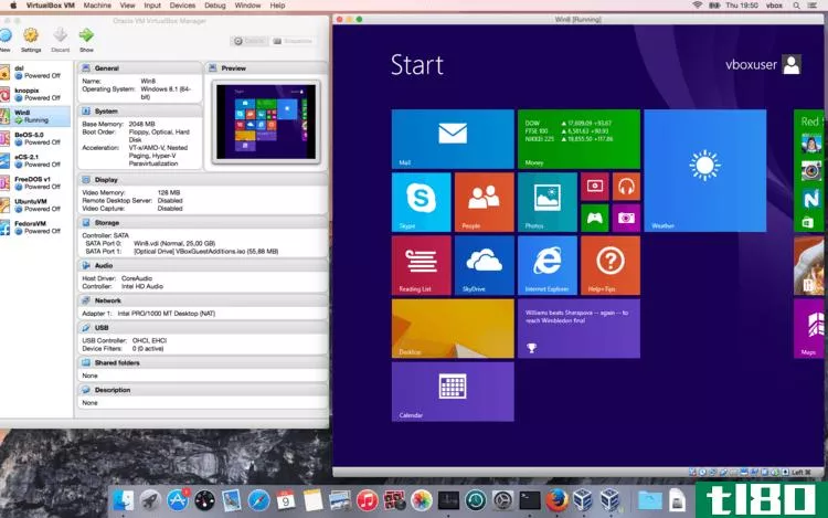 Screenshot of Virtual Box installed on Mac OSX running Windows 8.1