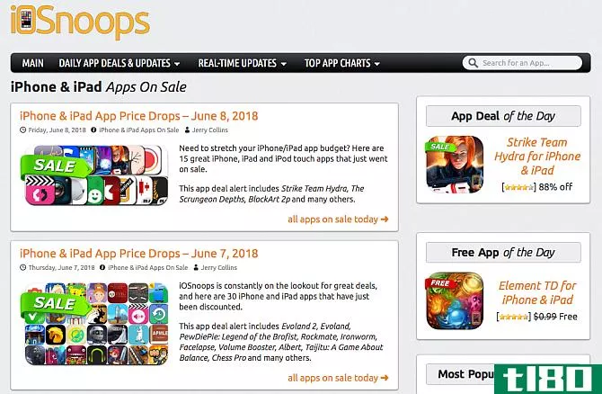 iOSnoops app deals page
