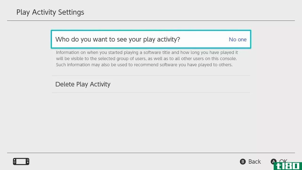 A screenshot showing Nintendo Switch Play Activity Settings