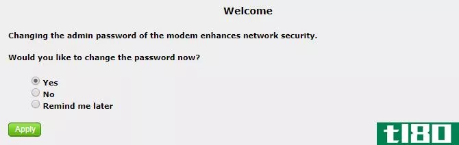 Change router password message