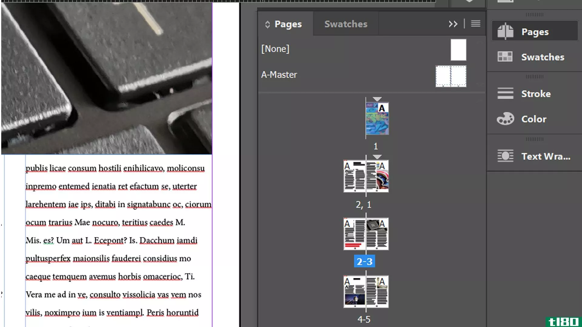 Indesign new page one created