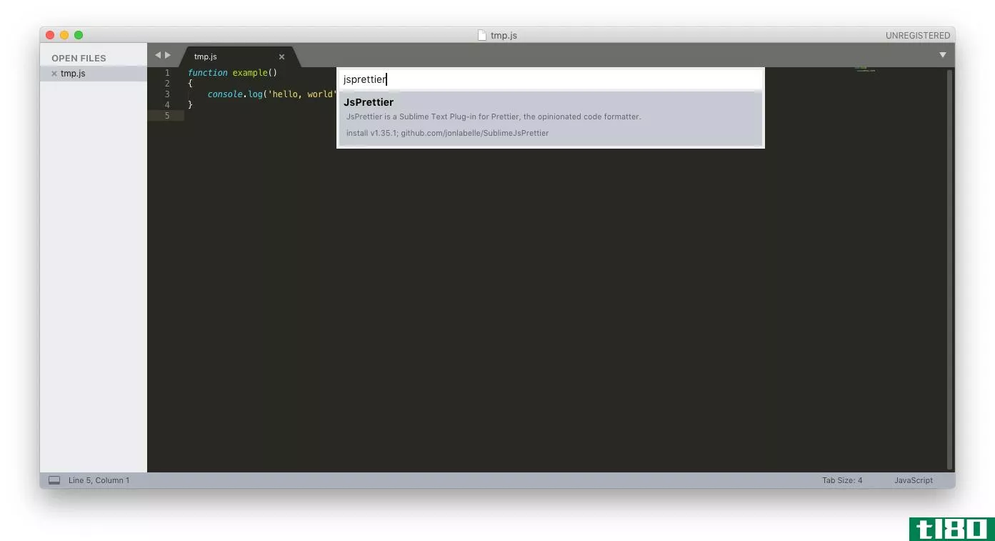 Screenshot showing how to install jsprettier in sublime text