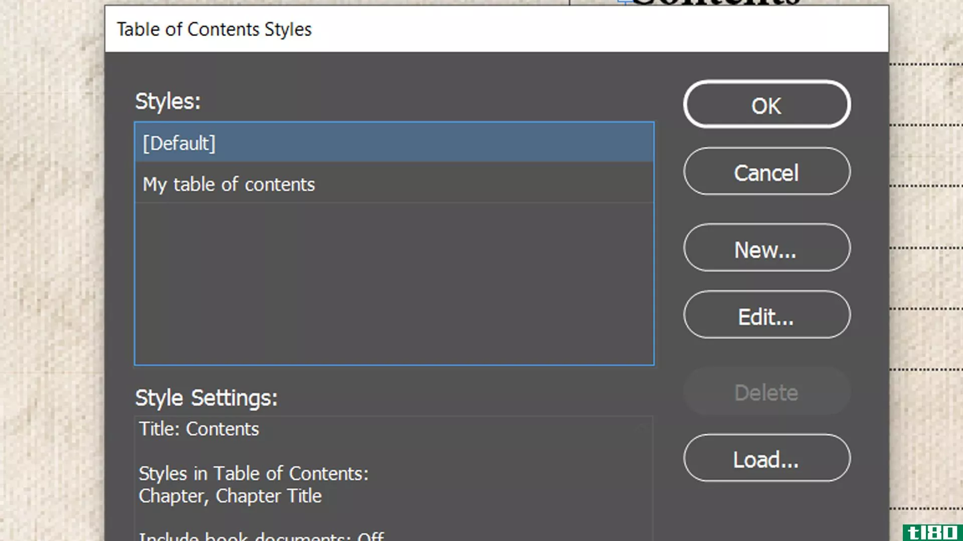 InDesign table of contents styles