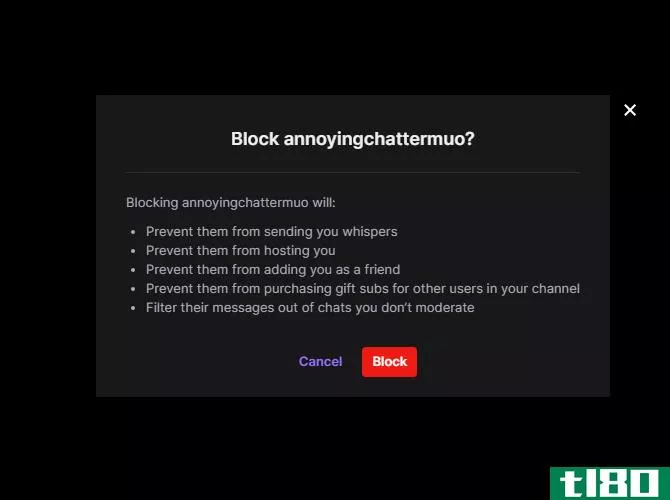 The block confirmation screen on Twitch