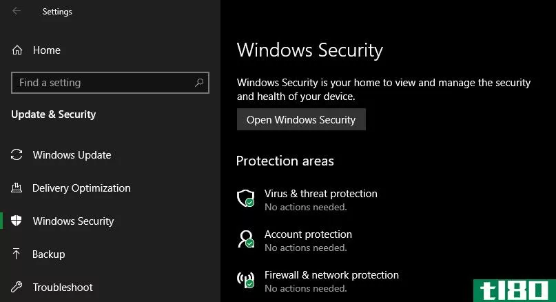 Windows Security in Windows 10 Settings