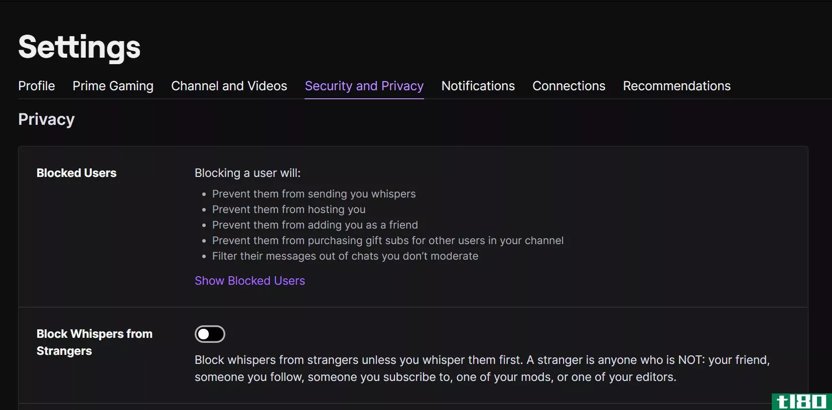 twitch settings show blocked users