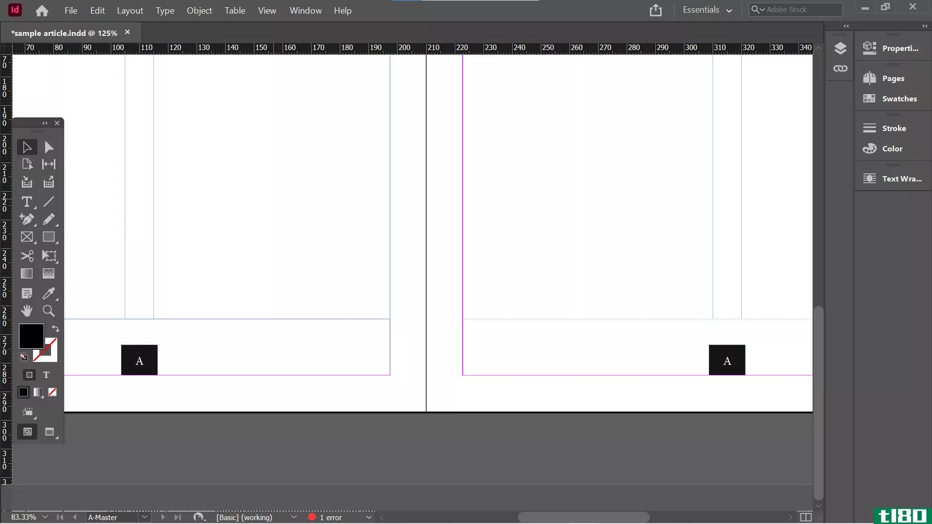 page numbers added to Indesign master page