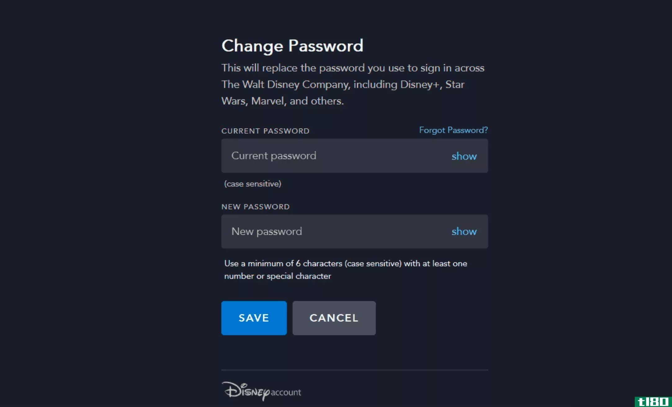Change Disney+ password