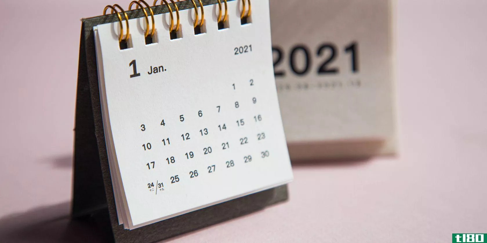 A calendar showing January 2021