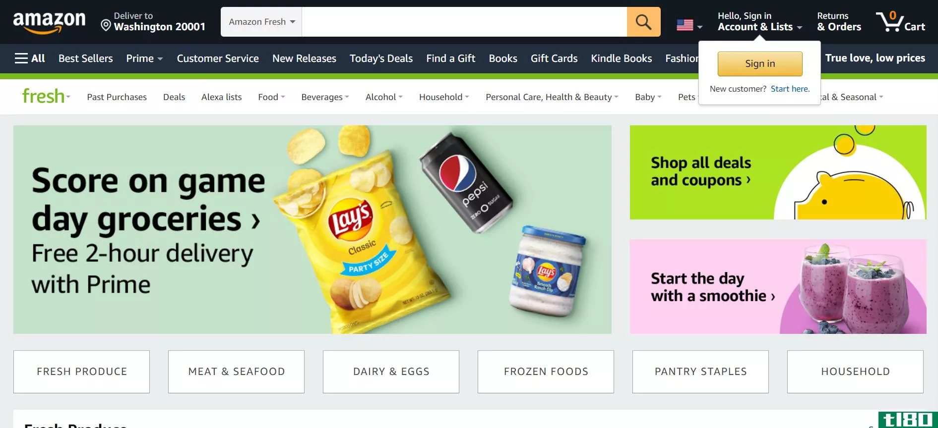 Screencapture of Amazon Fresh homepage