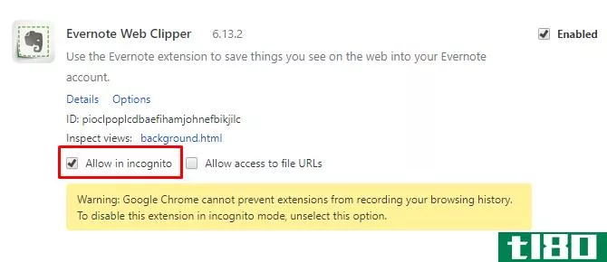 Allow in incognito Chrome extension option