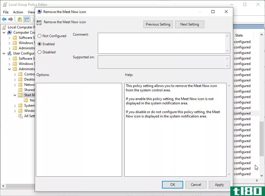 Windows 10 Group Policy hide Meet Now