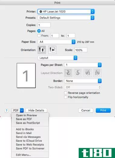 how to convert webpage to pdf - macOS dialog box