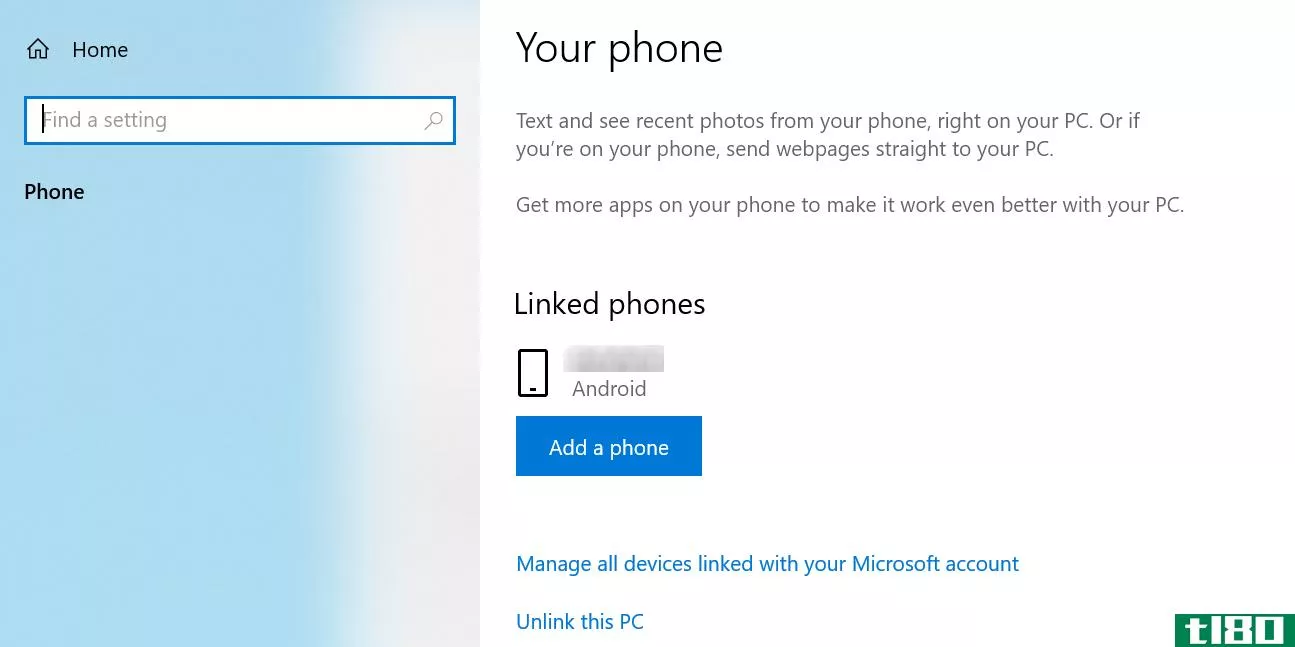 Unlink a phone on Windows 10