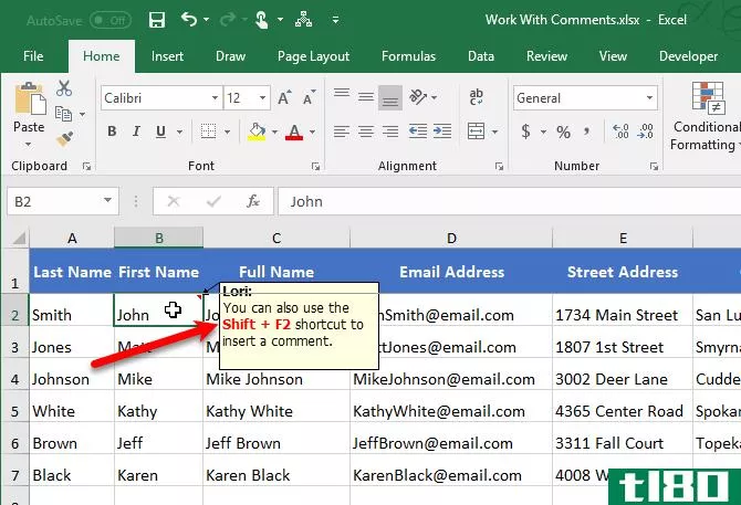 Comment text formatted in Excel