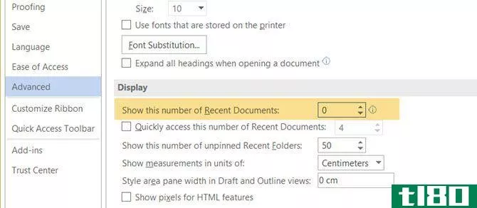 Disable the Recent Documents List in Word 2016