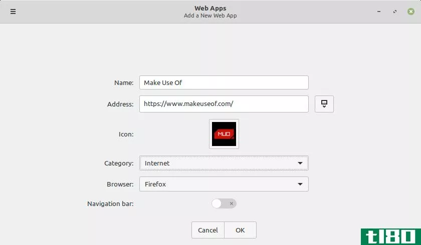 Editing Apps in Linux Mint Web App Manager