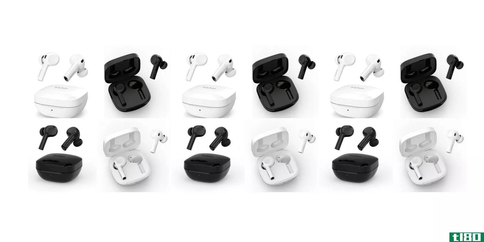 Belkin Soundform Freedom True Wireless Earbuds in black and white with cases.