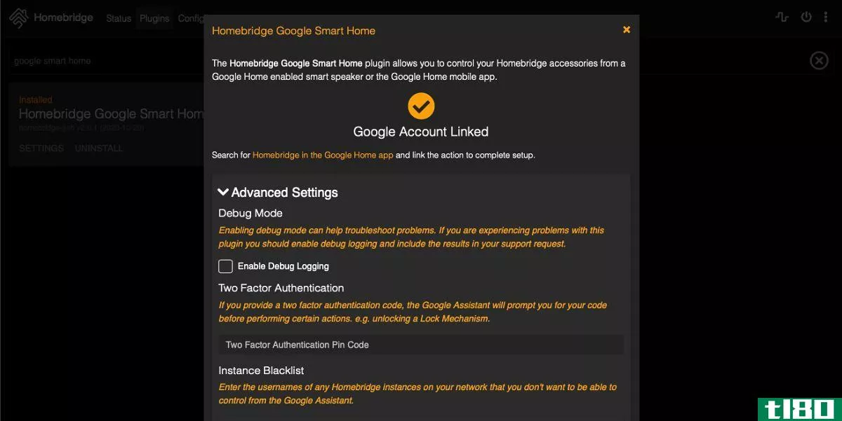 Homebridge Google Smart Home Settings