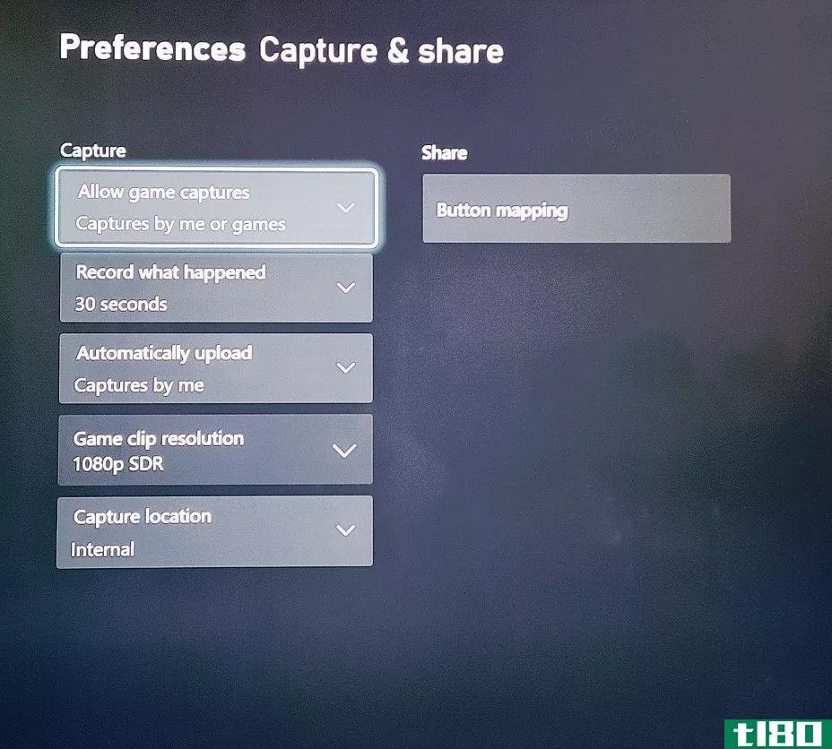 Capture Settings Screen on Xbox Series X