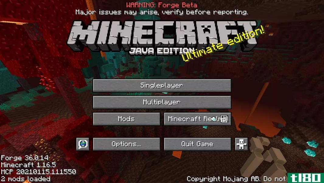 A screenshot of the Minecraft home screen after Forge