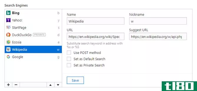 Vivaldi Browser tips - search fast with nicknames