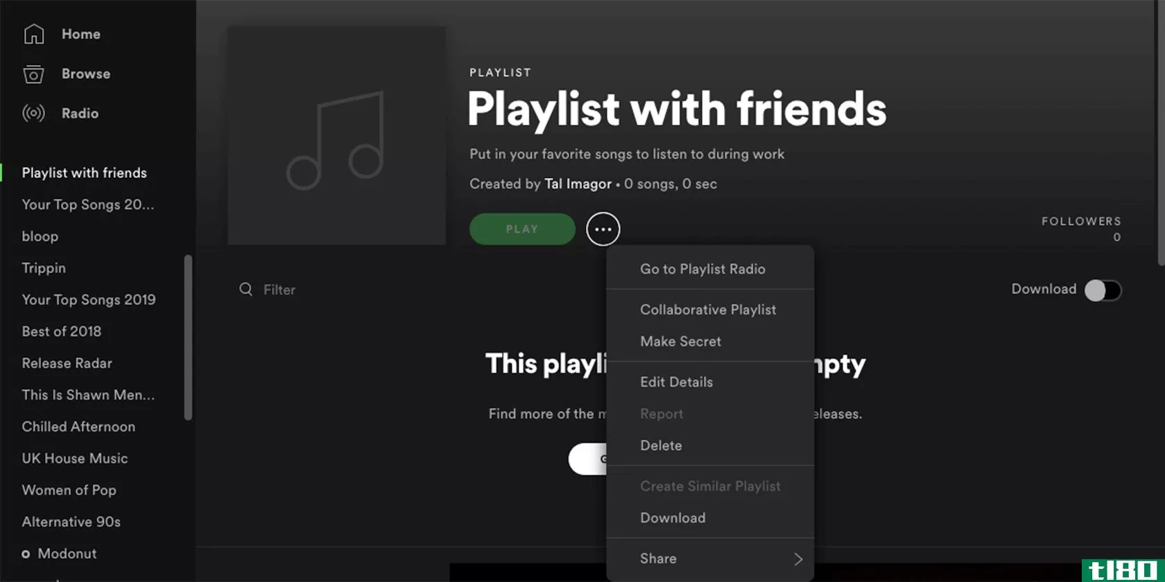 Make playlist collaborative on Spotify desktop