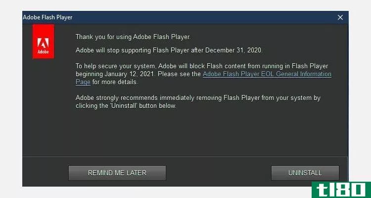 adobe flash support message