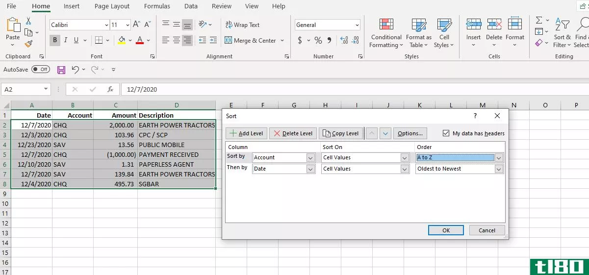 Screenshot Excel Sort by Multiple Categories